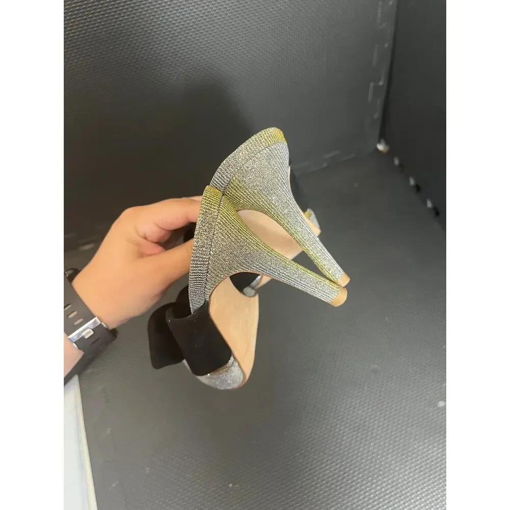 Loeffler Randall‎ Flora Suede and Glitter Bow Mule Heels Size 8.5 B